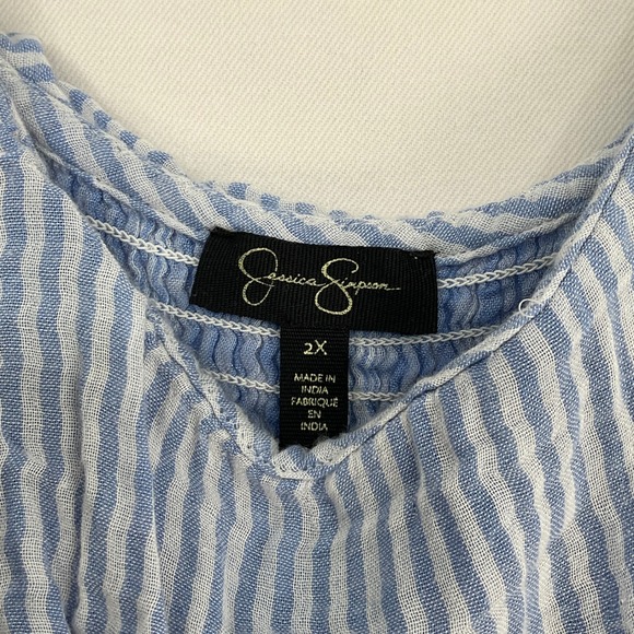 Jessica Simpson Blue White Striped Cold Shoulder Smocked Top 2X Womens Plus Size - Picture 5 of 7